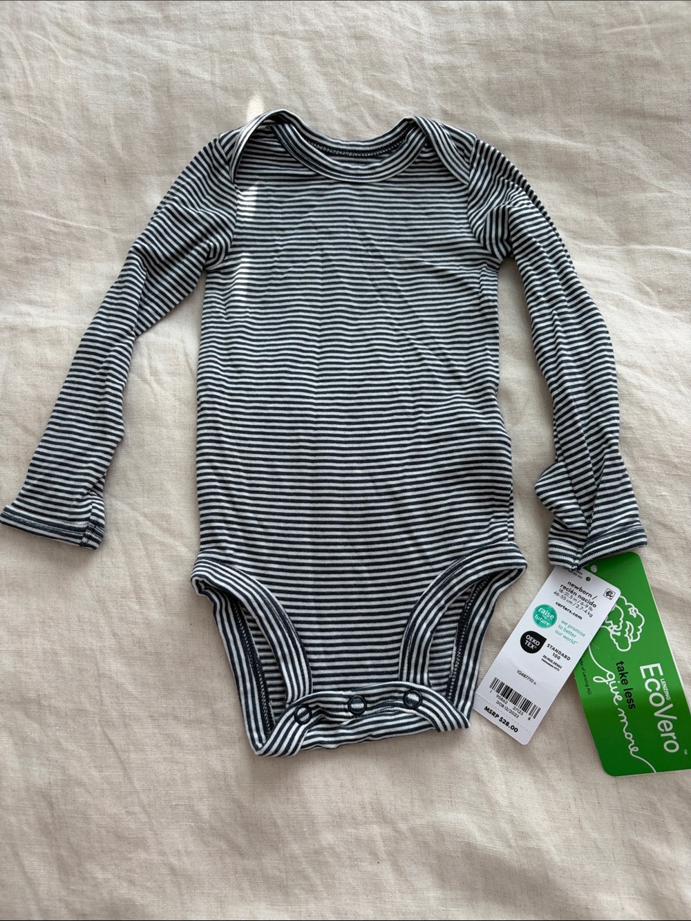Carter's Long-Sleeve Striped One-Piece - Black & White